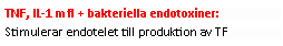 Text Box: TNF, IL-1 mfl + bakteriella endotoxiner: Stimulerar endotelet till produktion av TF