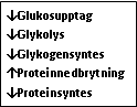 Text Box: ↓Glukosupptag
↓Glykolys
↓Glykogensyntes
↑Proteinnedbrytning
↓Proteinsyntes