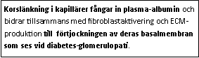 Text Box: Korslänkning i kapillärer fångar in plasma-albumin och bidrar tillsammans med fibroblastaktivering och ECM-produktion till förtjockningen av deras basalmembran som ses vid diabetes-glomerulopati.