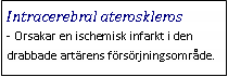 Text Box: Intracerebral ateroskleros- Orsakar en ischemisk infarkt i den drabbade artärens försörjningsområde.