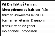 Text Box: Vit D effekt på tarmen: Absorptionen av kalcium från tarmen stimuleras av diOH- formen av vitamin D genom transkription av gener inblandade i processen. 